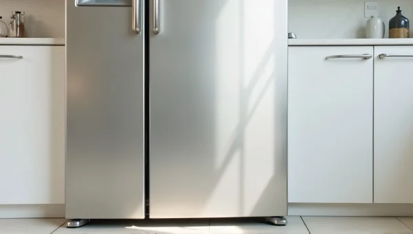 Stainless Steel Refrigerator In Modern White Kitchen