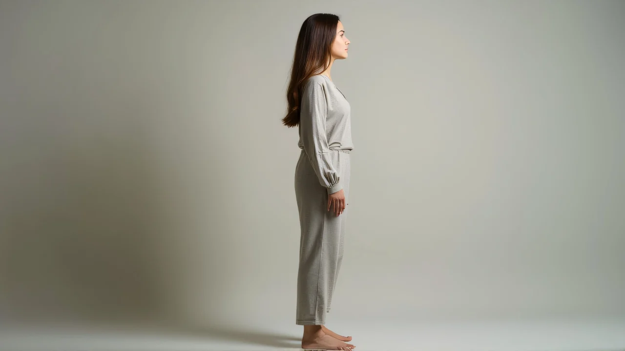Full-length portrait of a woman in a casual shirt with a natural pose.
