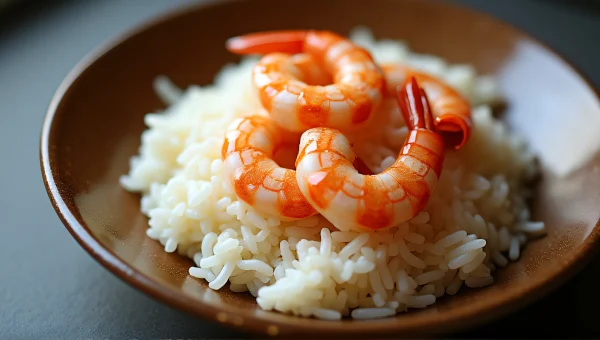 Steamed Rice With Shelled Shrimp Close-Up Plate