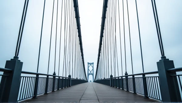 Steel Suspension Bridge Beneath Deck Perspective