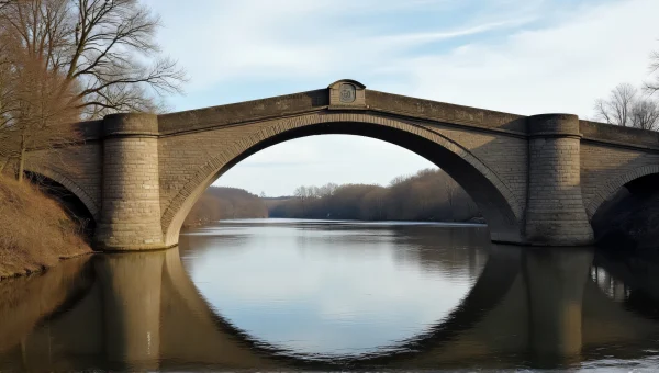 Stone Bridge Over Calm River At Midday