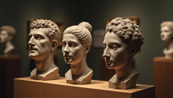 Stone Head Busts Arrangement In Museum Gallery
