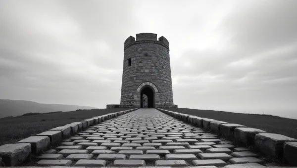 Stone Tower Against Cloudy Sky With Pathway