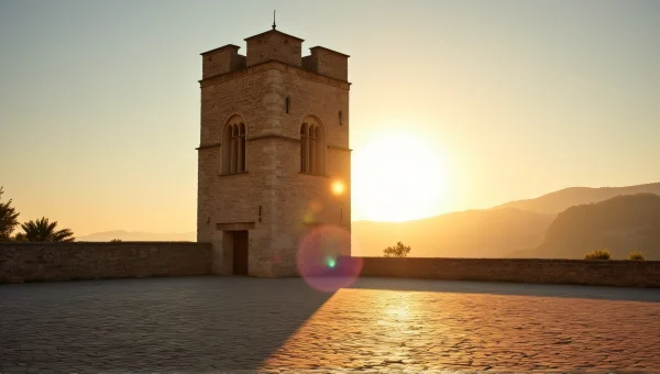 Stone Tower at Golden Hour with Long Shadow