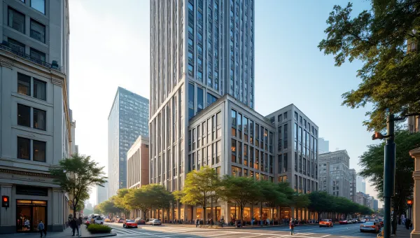 Street Level View Of High-Rise Building Facade