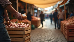 Street Market Scene Vendors Selling Fresh Onions