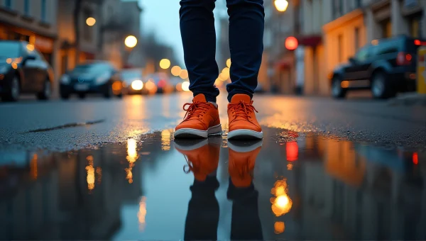 Street Reflection of Person in Orange Sneakers