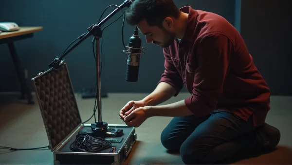 Studio Technician Adjusting Microphone Clip