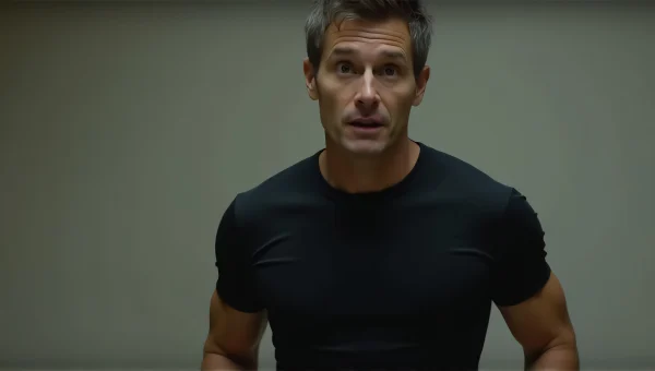 Stylish Male Model Black Tee Three-Quarter View