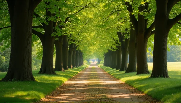 Sunlit Grove Of Green-Leaved Trees On Path