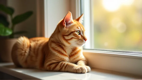 Sunlit Windowsill Cat Relaxing in Warm Light