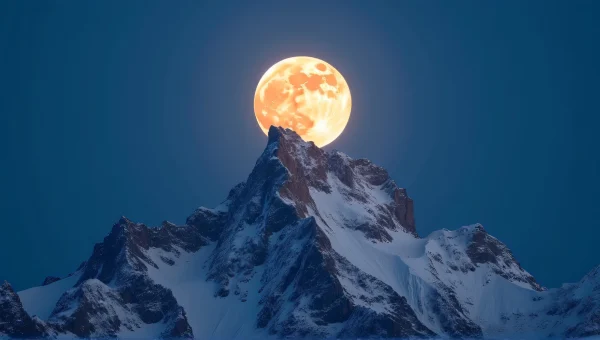 Super Moon Over Snowcapped Mountain Landscape