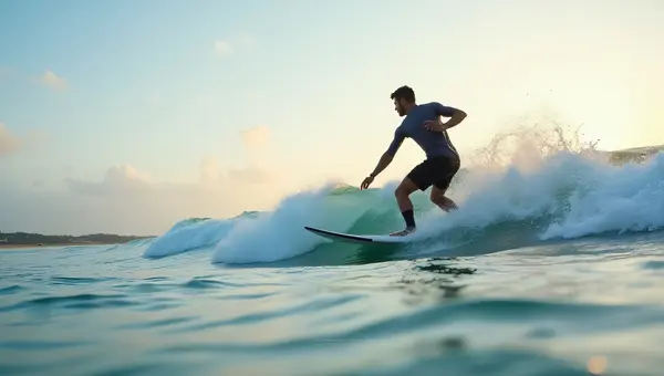 Surfing Action on Waves at Sunrise