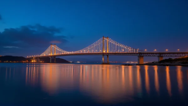 Suspension Bridge Twilight Lights Reflection