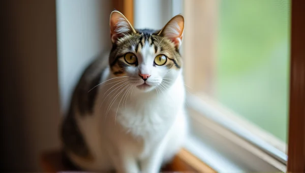 Tabby Cat Relaxing on Wooden Windowsill