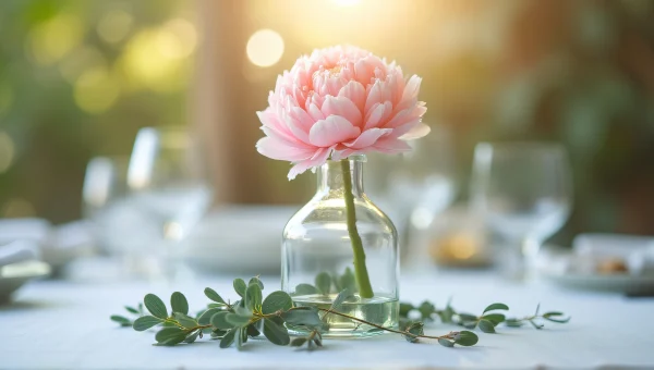 Tabletop Centerpiece With Peony And Eucalyptus