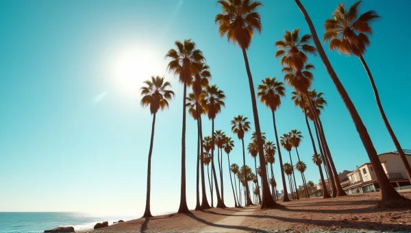 Tall Palm Trees Along Sunlit Coastal Beach