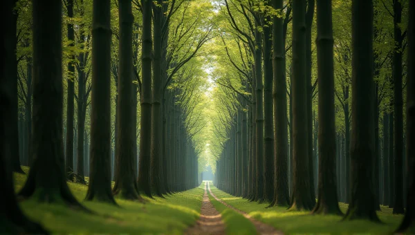 Tall Trees Forest Path Dappled Light Canopy
