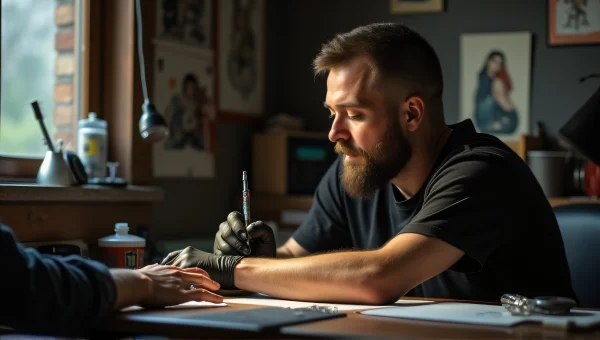 Tattoo Artist Inking Client’s Forearm Close-Up