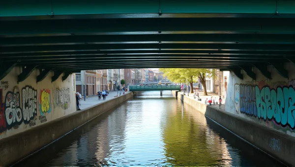 Teal Concrete Bridge Urban Canal Late Afternoon