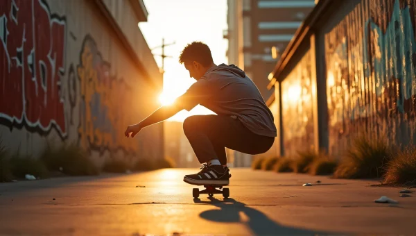 Teen Skateboarding Urban Alley Graffiti Golden Hour