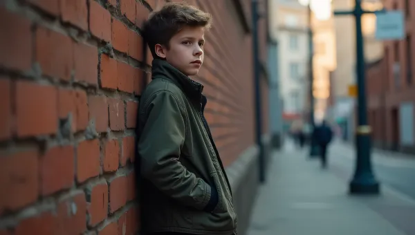 Teenage Boy Urban Alley Leaning Against Wall