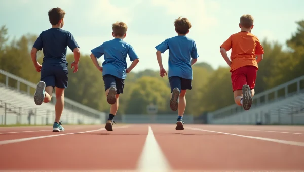 Teenage Boys Sprinting Outdoor Track Midday