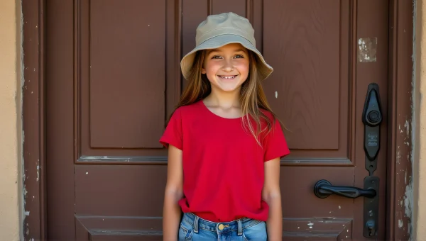 Teenage Girl Fashion Portrait Against Wooden Door