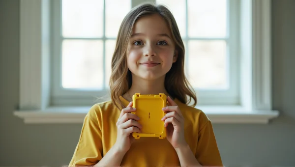 Teenage Girl Holding Yellow Device Portrait