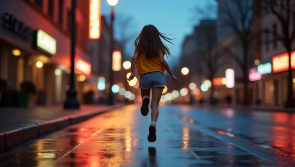Teenager Running Urban Street Dusk Motion Blur