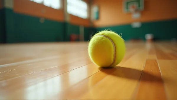 Tennis Ball on Wooden Gym Floor with Bokeh Effect