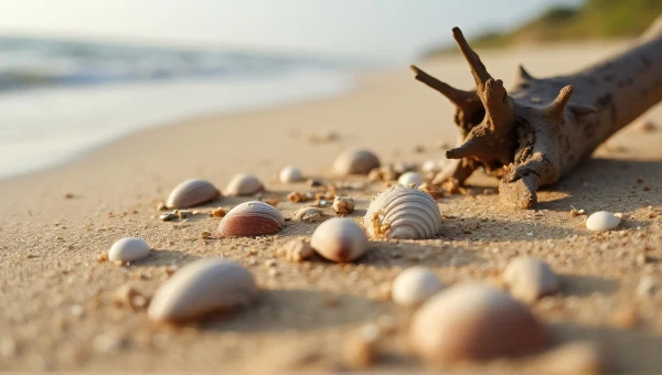 Textured Beach Sand With Driftwood And Shells