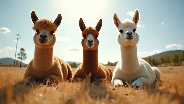 Three Alpacas Relaxing on Dry Grass