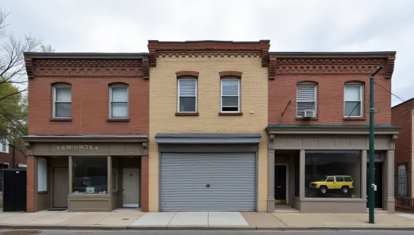 Three-Storey Brick Building With Garage Door