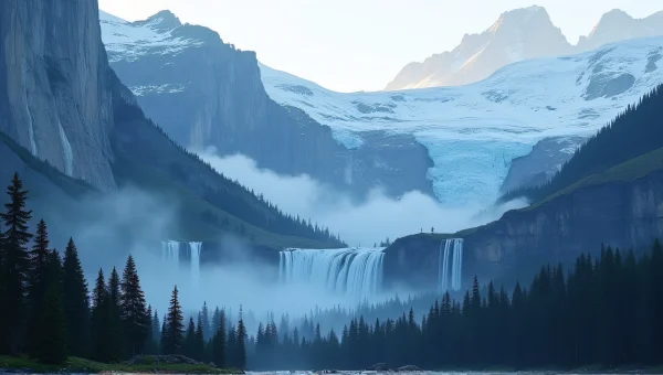 Tiered Waterfalls Cascading Down Mountain Cliffs