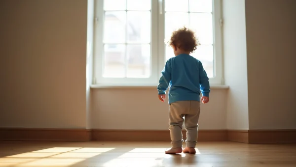Toddler Boy Standing by Sunlit Window