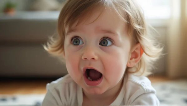 Toddler Shocked Expression on Patterned Rug