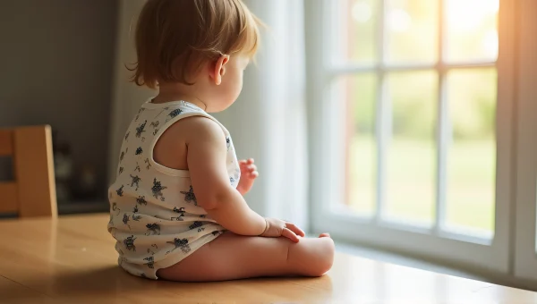 Toddler Sitting at Wooden Table in Soft Light