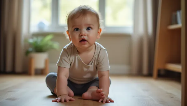 Toddler Sitting on Wooden Floor with Natural Light