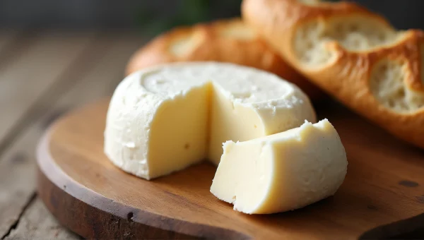 Torn White Cheese and Crusty Bread Close-Up
