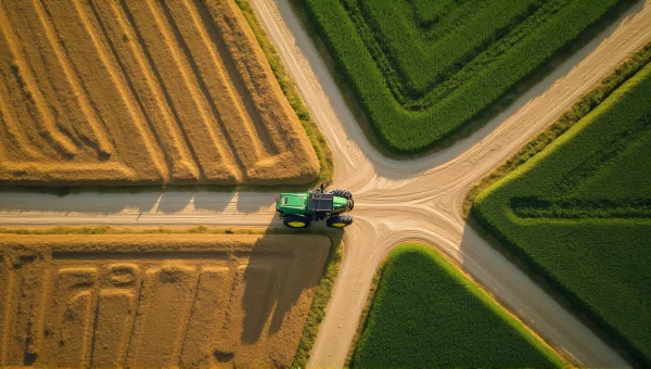Tractor Working Fields With Irrigation Channels