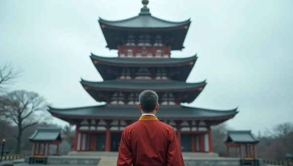 Traditional Man Standing Before Pagoda