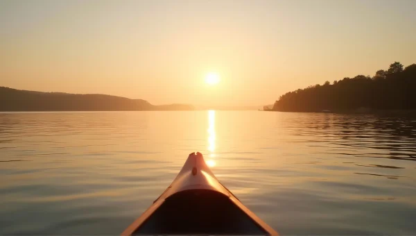 Tranquil Lake Sunrise Reflection Canoe Silhouette