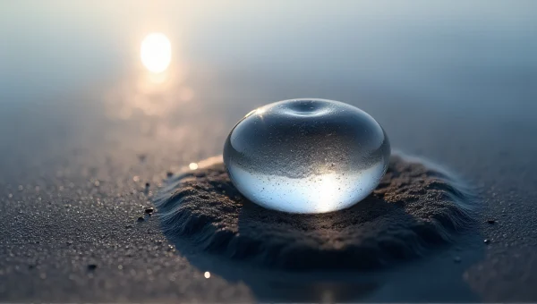 Translucent Stone on Wet Black Sand at Sunrise