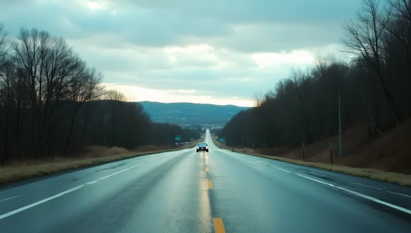 Two-Lane Roadway Reflection with Passing Car