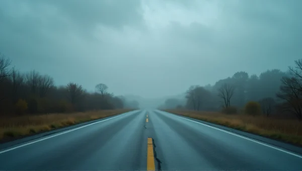 Two-Lane Roadway Under Cloudy Sky Landscape