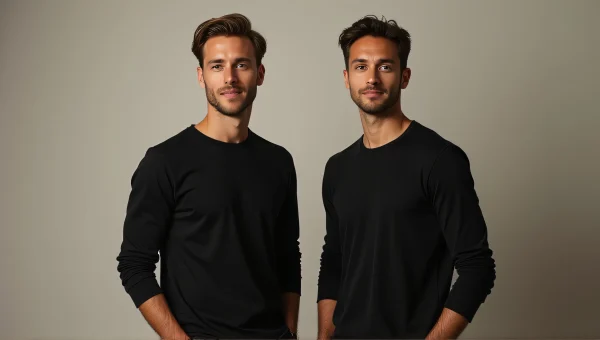 Two Men in Black Shirts Candid Studio Portrait