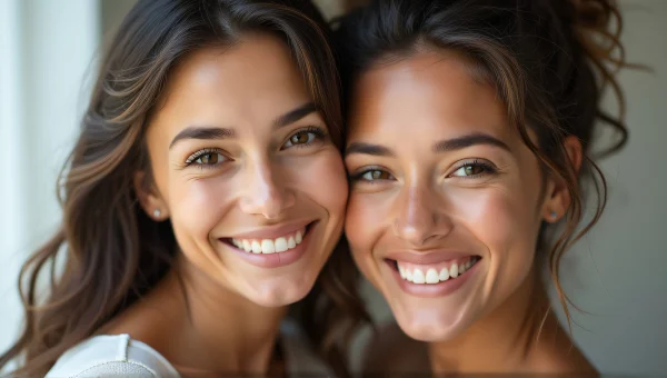 Two Smiling Women Close-Up Portrait Natural Light