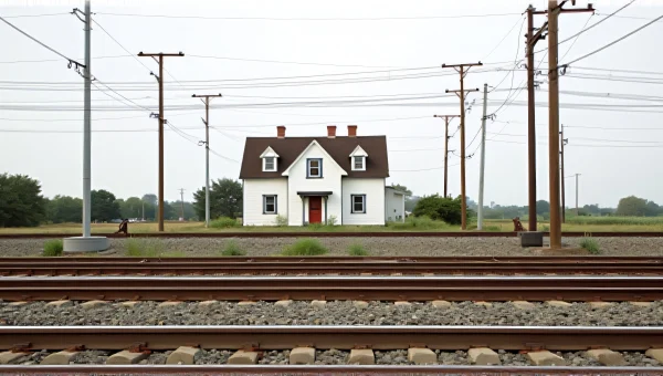 Two-Story House By Railroad Tracks Side View