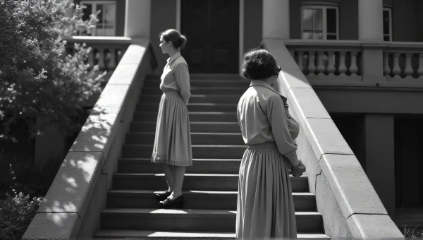 Two Women Vintage Fashion Standing on Stairs